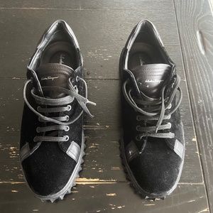 Salvatore Ferragamo Cube Men's Suede Sneakers Size 10M Black Authentic